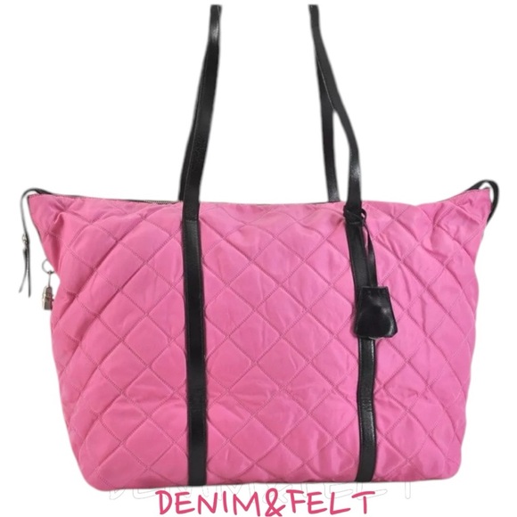 PRADA Vintage Pink/Black Begonia Quilted Nylon Travel...